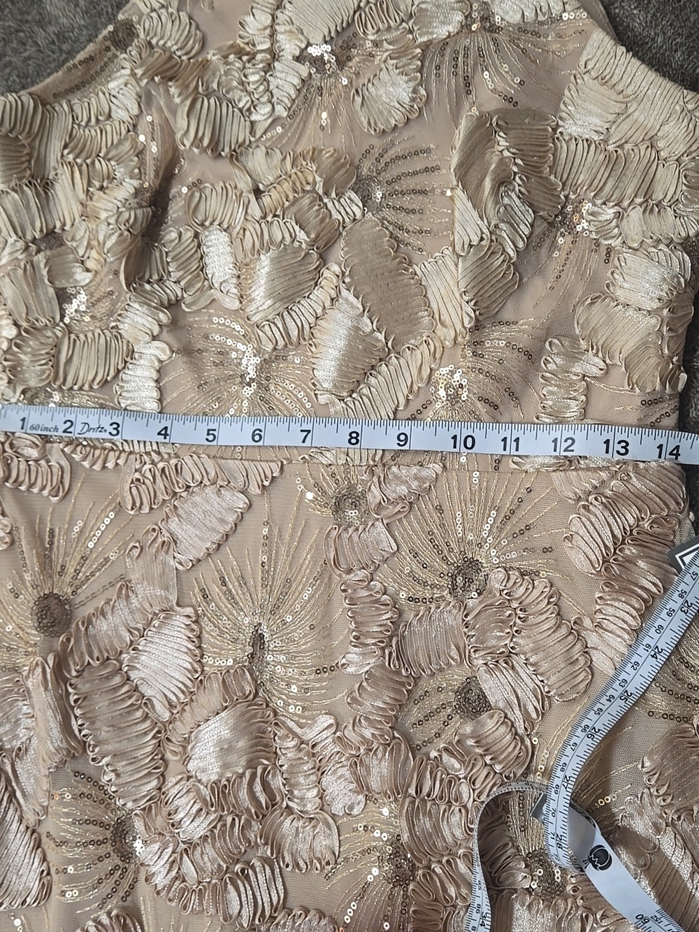 Betsy & Adam Gold Floral Lace Prom Dress - Picture 5 of 7